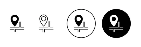 地図とピンのアイコンセット 場所の表示と記号 地理位置ポインタアイコン — ストックベクタ