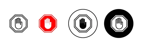 Σταμάτημα Εικονιδίων Στοπ Οδικής Σήμανσης Πινακίδα Και Σύμβολο Hand Stop — Διανυσματικό Αρχείο