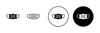 Maske simgeleri ayarlandı. Tıbbi maske işareti ve sembol. Maske ikonlu erkek yüzü. Güvenli nefes maskesi