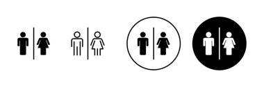 Tuvalet simgeleri hazır. Kızlar ve erkekler tuvaletleri imzalar ve simgeler. Banyo tabelası. wc, tuvalet