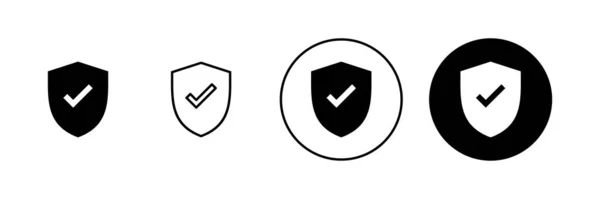 Shield Check Mark Icons Set Protection Approve Sign Insurance Icon — Stock Vector