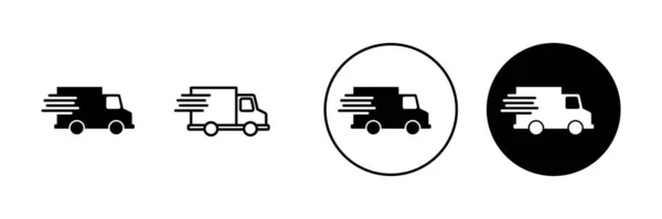 Bestelvrachtwagen Pictogrammen Ingesteld Vrachtwagenbord Symbool Verzending Snelle Levering Pictogram — Stockvector