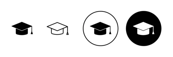 Educatie Icoon Set Tekenen Symbolen Van Afstudeerdop Afgestudeerd Studenten Cap — Stockvector