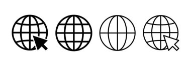 Web ve mobil uygulama için web simgesi vektörü. Web tabelalarına ve sembollere git. Web tıklama simgesi. Genel arama simgesi