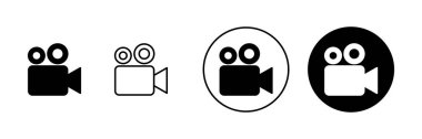 Video simgeleri ayarlandı. Video kamera işareti ve sembol. Film tabelası. Sinema