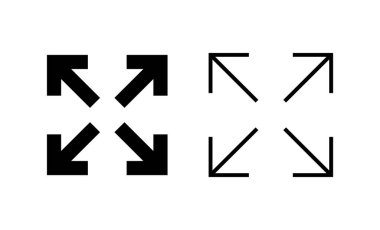 Tam ekran simge vektörü. Tam ekran işareti ve simgeye genişlet. Oklar sembolü