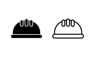 Kask simgesi vektörü. Motosiklet kaskı tabelası ve sembolü. İnşaat miğferi simgesi. Güvenlik kaskı