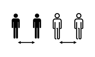 Sosyal uzaklık simgesi vektörü. Sosyal uzaklık işareti ve sembol. Kendini karantina işareti