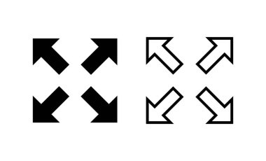 Tam ekran simge vektörü. Tam ekran işareti ve simgeye genişlet. Oklar sembolü