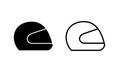 Kask simgesi vektörü. Motosiklet kaskı tabelası ve sembolü. İnşaat miğferi simgesi. Güvenlik kaskı