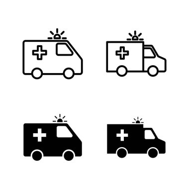 Ambulans simgeleri vektörü. Ambulans kamyonu işareti ve sembol. Ambulans arabası