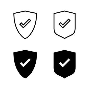 Kalkan kontrol işareti vektörü. Koruma onayı işareti. Sigorta simgesi