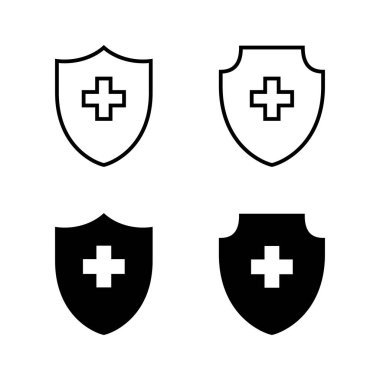 Sağlık sigortası ikonları vektörü. Sigorta sağlık belgesi ve sembolü