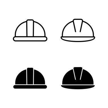 Kask simgeleri vektörü. Motosiklet kaskı tabelası ve sembolü. İnşaat miğferi simgesi. Güvenlik kaskı