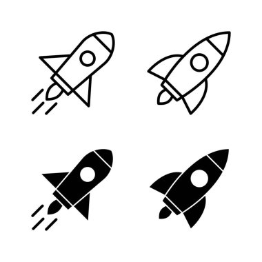 Roket simgeleri vektörü. Başlangıç işareti ve sembol. roket fırlatma simgesi