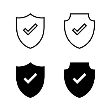 Kalkan kontrol işareti vektörü. Koruma onayı işareti. Sigorta simgesi