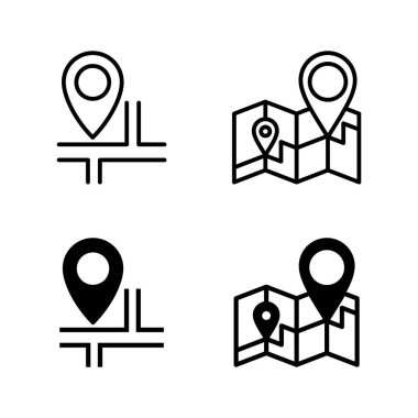 Haritalar ve iğne simgeleri vektörü. konum işareti ve sembol. coğrafi konum, imleç simgesi.