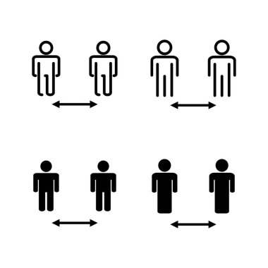 Sosyal uzaklık simgeleri vektörü. Sosyal uzaklık işareti ve sembol. Kendini karantina işareti