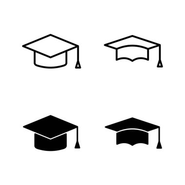 Eğitim ikonu vektörü. Mezuniyet şapkası işareti ve sembol. Mezun olmak. Öğrenci şapkası