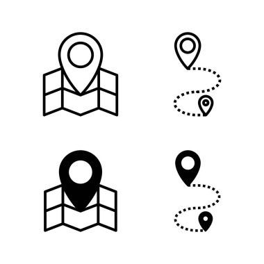Haritalar ve iğne simgeleri vektörü. konum işareti ve sembol. coğrafi konum, imleç simgesi.