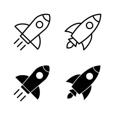 Roket simgeleri vektörü. Başlangıç işareti ve sembol. roket fırlatma simgesi
