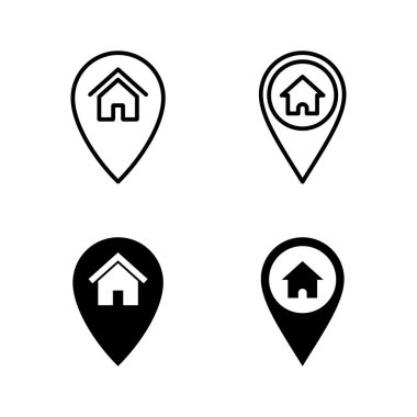 Adres simgeleri vektörü. Ev işareti ve sembol. nokta
