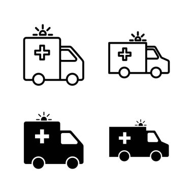 Ambulans simgeleri vektörü. Ambulans kamyonu işareti ve sembol. Ambulans arabası