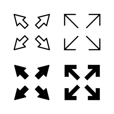 Tam ekran simge vektörü. Tam ekran işareti ve simgeye genişlet. Oklar sembolü