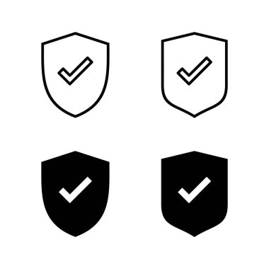 Kalkan kontrol işareti vektörü. Koruma onayı işareti. Sigorta simgesi