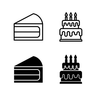 Kek simgeleri vektörü. Pasta işareti ve sembol. Doğum günü pastası simgesi