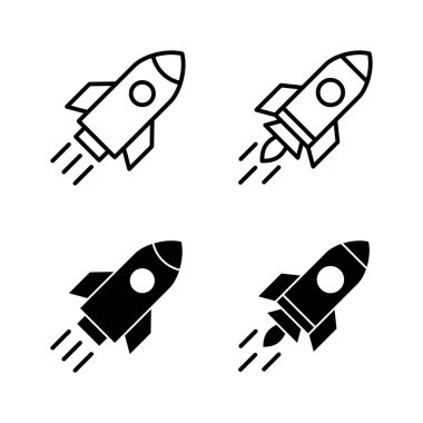 Roket simgeleri vektörü. Başlangıç işareti ve sembol. roket fırlatma simgesi