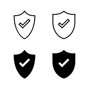 Kalkan kontrol işareti vektörü. Koruma onayı işareti. Sigorta simgesi