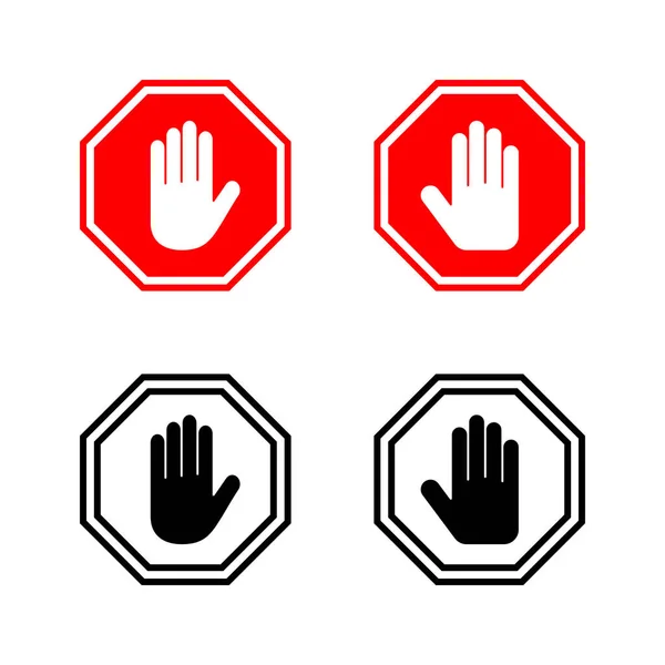 アイコンベクトルを停止します 道路標識を止めて 手を止めてサインとシンボルを 手で停止赤の標識を入力しないでください — ストックベクタ