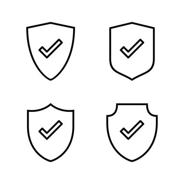 Kalkan kontrol simgesi vektörü. Koruma onayı işareti. Sigorta simgesi