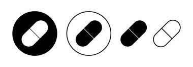 İnternet ve mobil uygulama için hap ikonu vektörü. Kapsül simgesi. Uyuşturucu işareti ve sembol