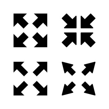 Tam ekran simge vektörü. Tam ekran işareti ve simgeye genişlet. Oklar sembolü