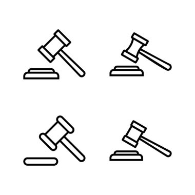 Gavel ikon vektörü. Yargıç tokmak işareti ve sembol. Kanun simgesi. Açık arttırma çekici