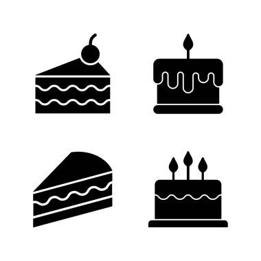 Kek simgesi vektörü. Pasta işareti ve sembol. Doğum günü pastası simgesi