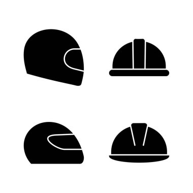Kask simgesi vektörü. Motosiklet kaskı tabelası ve sembolü. İnşaat miğferi simgesi. Güvenlik kaskı