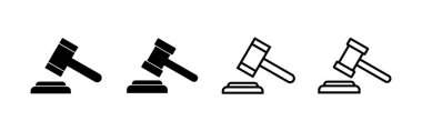 Gavel ikon vektörü. Yargıç tokmak işareti ve sembol. Kanun simgesi. Açık arttırma çekici