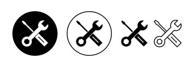 Web ve mobil uygulama için simge vektörünü onar. araç işareti ve sembol. Simge ayarlanıyor. İngiliz anahtarı ve tornavida. Servis