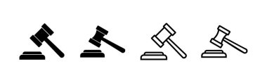 Gavel ikon vektörü. Yargıç tokmak işareti ve sembol. Kanun simgesi. Açık arttırma çekici