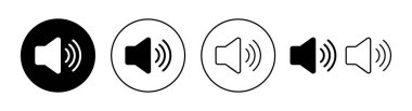 Web ve mobil uygulama için hoparlör simgesi ayarlandı. Ses düzeyi ve sembol. Hoparlör ikonu. ses sembolü