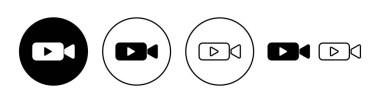 Web ve mobil uygulama için video simgesi ayarlandı. Video kamera işareti ve sembol. Film tabelası. Sinema