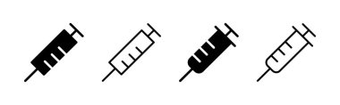 Şırınga ikon vektörü. Enjeksiyon işareti ve sembol. Aşı simgesi