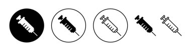 Web ve mobil uygulama için şırınga simgesi ayarlandı. İğne işareti ve sembol. Aşı simgesi
