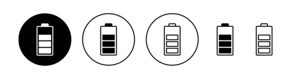 Webおよびモバイルアプリ用に設定されたバッテリーアイコン バッテリー充電記号と記号 バッテリー充電レベル — ストックベクタ