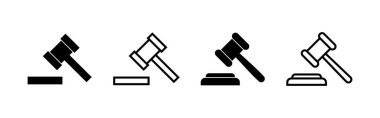 Gavel ikon vektörü. Yargıç tokmak işareti ve sembol. Kanun simgesi. Açık arttırma çekici