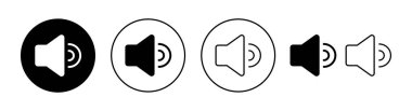 Web ve mobil uygulama için hoparlör simgesi ayarlandı. Ses düzeyi ve sembol. Hoparlör ikonu. ses sembolü