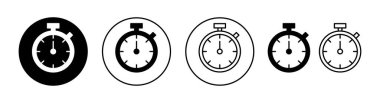 Web ve mobil uygulama için kronometre simgesi ayarlandı. Zamanlayıcı işareti ve sembol. Geri sayım simgesi. Zaman Dönemi